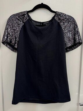 Anne Taylor Women's Size XS Black Sequined Shoulder Blouse Top